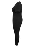 LW Plus Size One Piece Plain Jumpsuit Round Neck Short Sleeve Skinny Basic Sheath Body-shaping Stretchy Simple Bodysuits