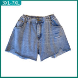 New  Ladies Summer Plus Size hot pants For Women Large Size Loose Blue Cotton Hole Pocket Denim Shorts 3XL 4XL 5XL 6XL 7XL