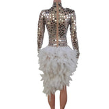 Gorgeous White Feather Sparkling Sequins Prom Dresses Women Irregular Bottom Evening Gown Dress Elegant Mini Skirt W2201022