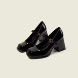 Mary Janes Vintage Black Sandals Woman Buckle Non-Slip Casual Medium Heels Office Ladies Solid Elegant Heels Korean 2023 Summer