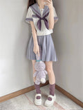 2023 Taro Purple Three Lines Sailor Suit Spring Summer Japanese School Uniform College High School Girls Students Pleated Skirt