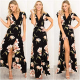 Summer Short Sleeved Long Dress V-neck Split Print Fashion Retro Tiktok Consignment Rayon Robe for Women Party Wedding