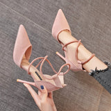Women's Suede High Heel 9cm 2023 New Pointed Stiletto Fashion Sexy Black Wedding Shoes Nude Bridal Shoes Heel Woman