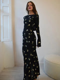 JULISSA MO Ladies Chiffon Floral Print Long Sleeve Backless Maxi Dress High Split Elegant Slim Evening Dress  Autumn Outfits