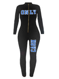 LW Plus Size Cash Letter Print Zipper Design Jumpsuit Women Sexy  Fashion Long Sleeve Skinny One-Pieces Sportswear Jumpsuit