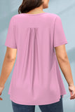 Plus Size Fashion A Line Women Blouse Casual Purple Pleated Decorative Button Round Neck T-Shirt Elegant Summer Short Sleeve Top