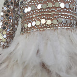 Gorgeous White Feather Sparkling Sequins Prom Dresses Women Irregular Bottom Evening Gown Dress Elegant Mini Skirt W2201022