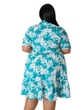 Plus Size Midi Dress Women Floral Print  Female A Line Elegant  Spring Summer Short sleeve Dress Casual Party Dresses
