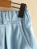 Plus Size Clothes For Women In Summer Denim Shorts Elastic Waist With Zippered Wide Leg With Fringed Edge Pants Large Size Pants