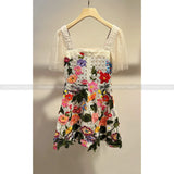 Vietnam niche design three-dimensional flowers embroidery dress one-line collar Slim thin wide halter dresses