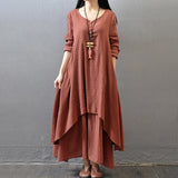 Elegant Chic Cotton Linen Dresses for Women Bohemia Layered Vintage Robe Long Sleeve Loose Dress Oversize Female Autumn Vestidos