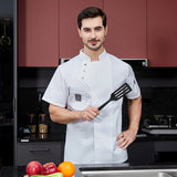 Free Logo Chef Waiter Uniform Short Sleeve Kitchen Restaurant Cook Chef Jaket Wear Shirt Breathable Barber Sushi Costumes coat