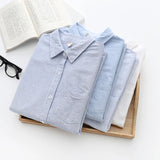 Casual Cotton Women's Oxford Shirt 2022 Autumn New Good Quality Woman Blouse and Tops Lady White Blue Striped Shirts Clothes