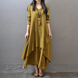 Elegant Chic Cotton Linen Dresses for Women Bohemia Layered Vintage Robe Long Sleeve Loose Dress Oversize Female Autumn Vestidos