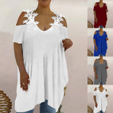 Lace Plus Size Top for Women Clothing 2023 Summer Casual Oversized Long T-Shirt Tee for Female Y2K Clothes Sexy Loose Blouse