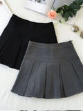 ZOKI Vintage Gray Pleated Skirt Women Kawaii High Waist Mini Skirts Korean Fashion School Uniform Harajuku Streetwear Spring