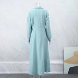 Plus Size Women Dress Elegant Solid Casual V Neck Long Sleeve Dress Long Skirt Pocket Lady Streetwear Dresses For Women