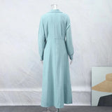 Autumn Plus Size Women Dress Solid Casual V Neck Lapel Long Sleeve Dress Woman Long Skirt Pocket Lady Streetwear Dresses