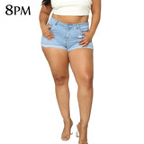 Women Casual Summer Denim Jean Shorts Plus Size High Waisted Frayed Raw Hem Casual Jeans Shorts With Pocket 3XL4XL ouc1542