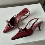 Eilyken Fashion Pointed Toe Pumps Sandals Elegant Woman Slingbacks Buckle Strap Thin Heels Female Wedding Party Mules Shoes