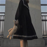 Bow Patchwork Loose A-Line Fashion Knee-Length Cute Empire Preppy Style Japanese All-match Black School Uniform