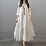 Elegant Chic Cotton Linen Dresses for Women Bohemia Layered Vintage Robe Long Sleeve Loose Dress Oversize Female Autumn Vestidos