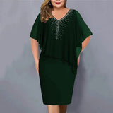 Elegant Summer Party Dress Rhinestone Decor Daily Wear Bodycon Plus Size Chiffon Lady Banquet Dress