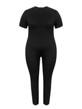 LW Plus Size One Piece Plain Jumpsuit Round Neck Short Sleeve Skinny Basic Sheath Body-shaping Stretchy Simple Bodysuits