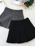 ZOKI Vintage Gray Pleated Skirt Women Kawaii High Waist Mini Skirts Korean Fashion School Uniform Harajuku Streetwear Spring