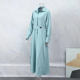 Autumn Plus Size Women Dress Solid Casual V Neck Lapel Long Sleeve Dress Woman Long Skirt Pocket Lady Streetwear Dresses