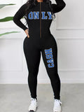 LW Plus Size Cash Letter Print Zipper Design Jumpsuit Women Sexy  Fashion Long Sleeve Skinny One-Pieces Sportswear Jumpsuit