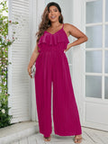 Finjani Women's Plus Size Jumpsuit Ruffle Trim Cami Soild Jumpsuit Casual Clothing For Summer New