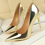 Women Patent Leather Pumps 7.5cm 10.5cm High Heels Lady Stiletto Low Heels Wedding Bridal Mteallic Silver Gold Sparkly Shoes