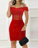 Fashionable New Women's Sexy Casual Cold Shoulder Lace Split Party Dress