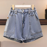 New  Summer Plus Size Women Jeans Shorts For Women Large Size Blue Pocket Cotton Denim Shorts 3XL 4XL 5XL 6XL 7XL