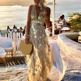 Party Dress Flowy Hem Soft Ankle-Length Elegant Bronzing Applique Casual Vest Gown Dress   Beach Dress  Female Clothing