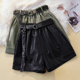 Women Plus Size 3XL 4XL Vintage PU Short High Waist Loose Free Shipping Clothing Female Korean High Streetwear Leather Pants