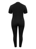 LW Plus Size One Piece Plain Jumpsuit Round Neck Short Sleeve Skinny Basic Sheath Body-shaping Stretchy Simple Bodysuits