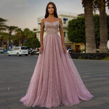 Exquisite Blush Pink Sequin Prom Dress Tulle Spaghetti Strap A Line Long Formal Evening Party Gowns For Women Floor Length 2024