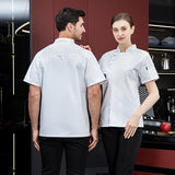 Free Logo Chef Waiter Uniform Short Sleeve Kitchen Restaurant Cook Chef Jaket Wear Shirt Breathable Barber Sushi Costumes coat