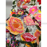Vietnam niche design three-dimensional flowers embroidery dress one-line collar Slim thin wide halter dresses