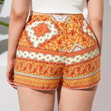 Plus Size Floral Print Summer Casual Shorts Women Elastic Knot Waist Elegant Boho Shorts Female Plus Size Women Clothing 7XL 8XL