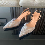 2024 Fashion Summer Women High Heels Pearl Decoration Slingback Woman Pumps Pointed Toe High Heels Sandals Elegant Woman Shoes