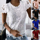 Plus Size Oversized Women Fashion Lace Round Neck Tops T-Shirt Ladies Summer Casual Short Sleeve Blouse Clothes For Female 2023