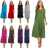Plus Size Women Long Dress Round Neck Solid Color Frock Casual Clothing Medium Sleeved Skirt Autumn Winter Party Style Longuette