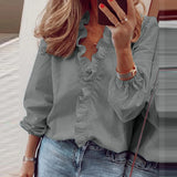 Oversized Women Fashion V Neck Ruffle Frill Shirt Blouse Ladies Long Sleeve Casual Office Work Tops Clothing Plus Size L-5XL