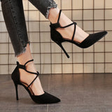 Women's Suede High Heel 9cm 2023 New Pointed Stiletto Fashion Sexy Black Wedding Shoes Nude Bridal Shoes Heel Woman