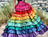 Rainbow Satin Skirt Woman Clothes Long High-waisted Skirts Death Day Costumes Long Skirts Women Clothing Colorful Satin Skirts