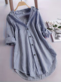 ZllKl Stripe Print Polo Collar Button Shirt, Casual Long Sleeve Shirt For Spring & Fall, Women's Clothing