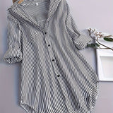 ZllKl Stripe Print Polo Collar Button Shirt, Casual Long Sleeve Shirt For Spring & Fall, Women's Clothing